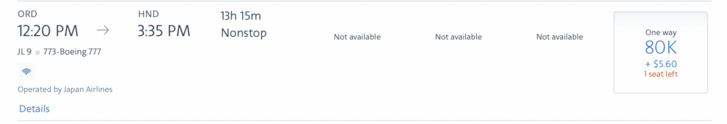 screenshot award flight to Tokyo