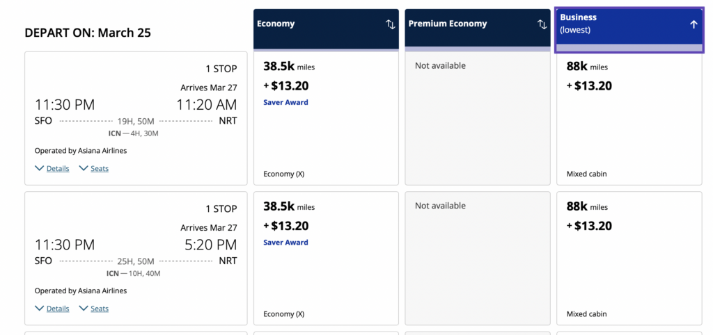 screenshot of united flight to Tokyo