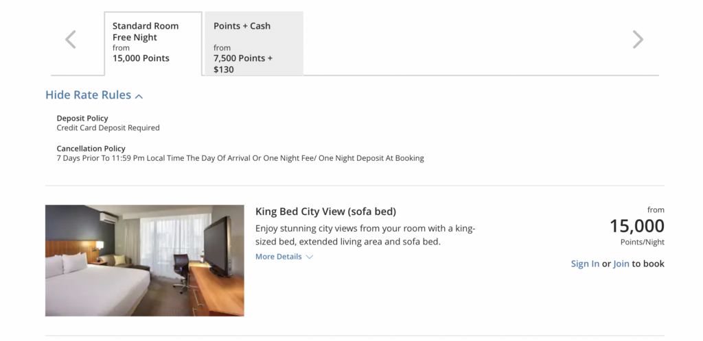 Screenshot of hotel stay