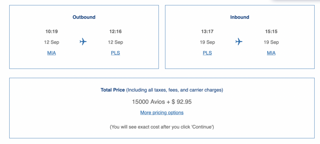 Screenshot of British Airways flights