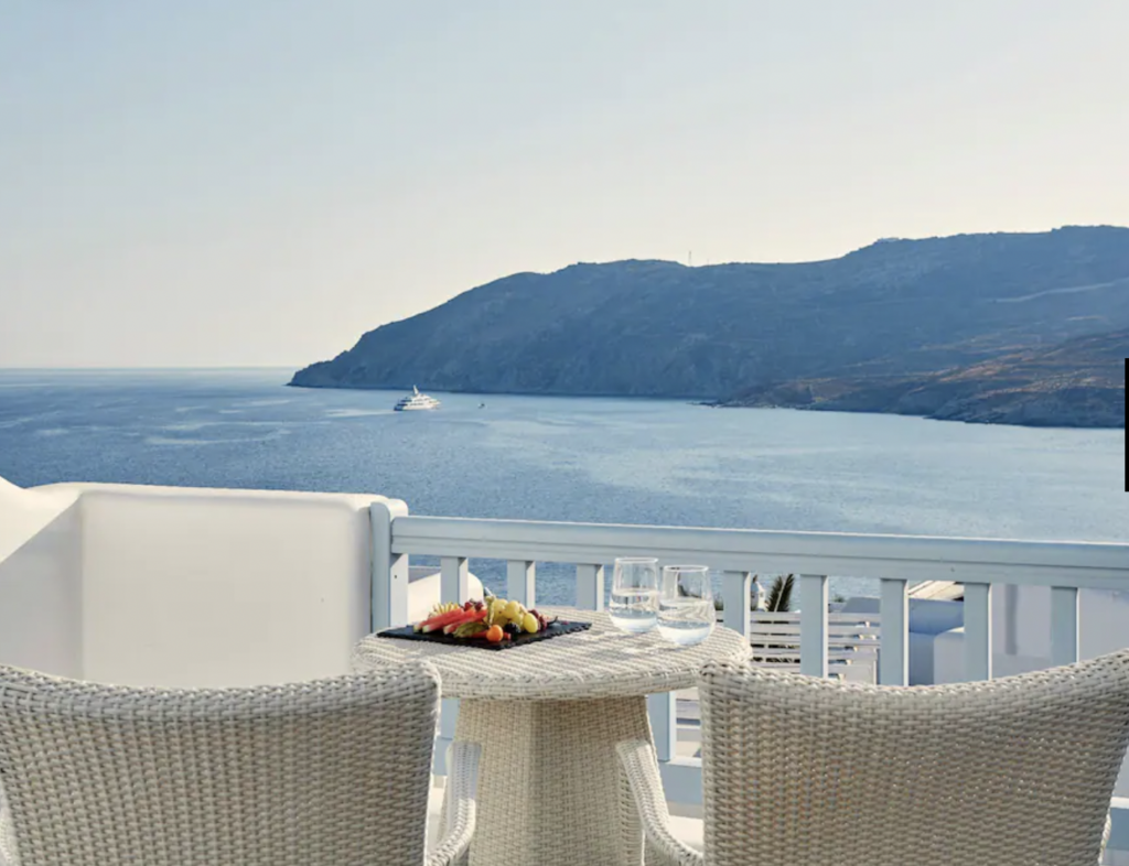 Hotel balcony view of sea.