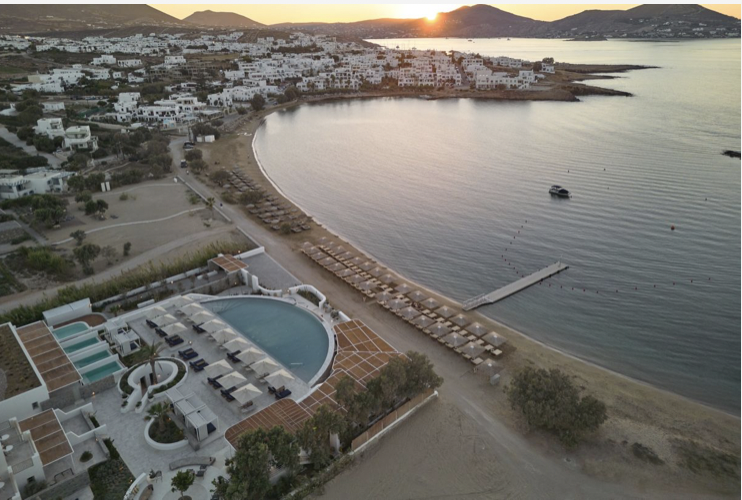 Overview of hotel near sea.