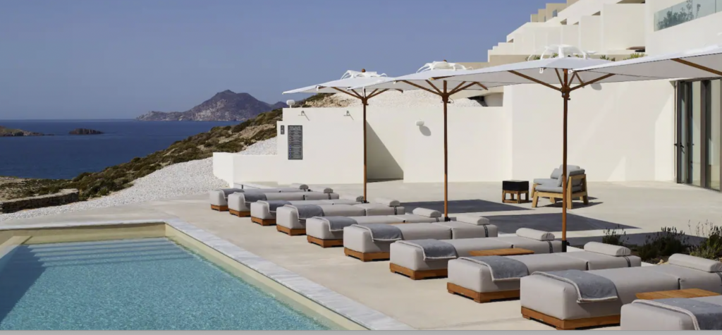 White hotel with pool view