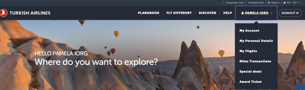 Screenshot Turkish Airlines - Booking for Someone Else with Turkish Miles