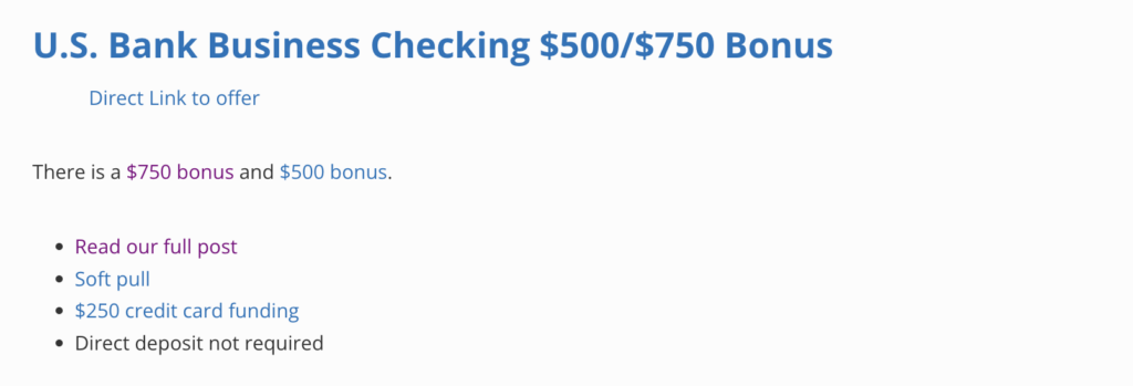 Screenshot of bank bonus