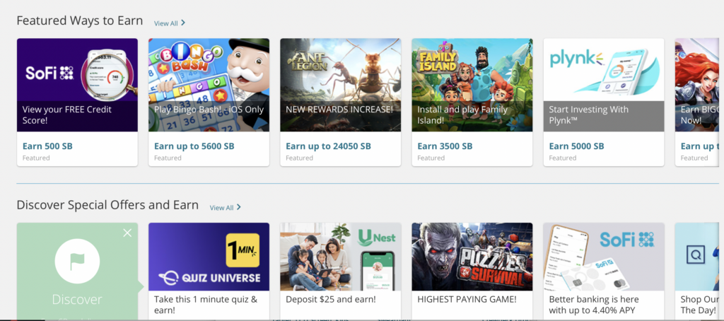 Screenshot of Swagbucks offers