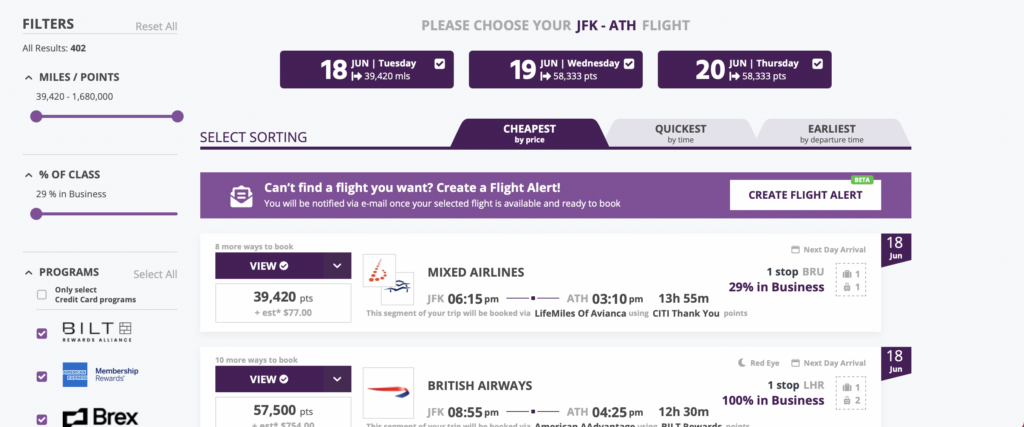 Favorite Search Engines to Book Award Travel, screenshot Award Logic