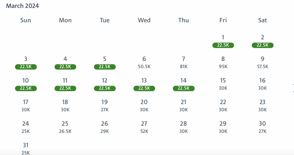 Screenshot AA award calendar