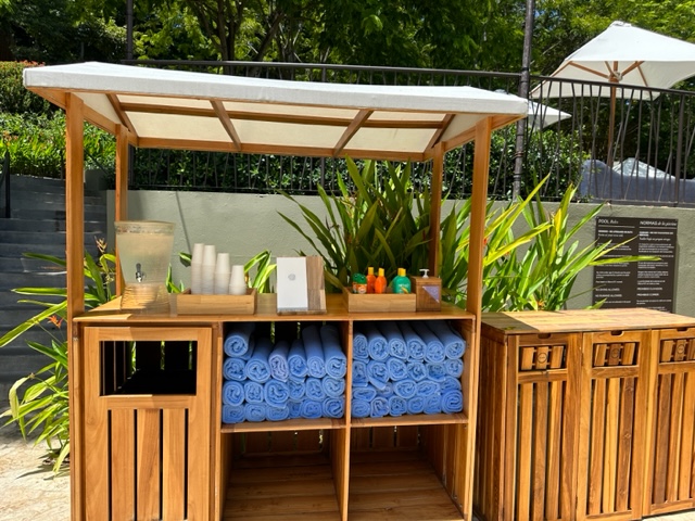 Cart with water and lotions