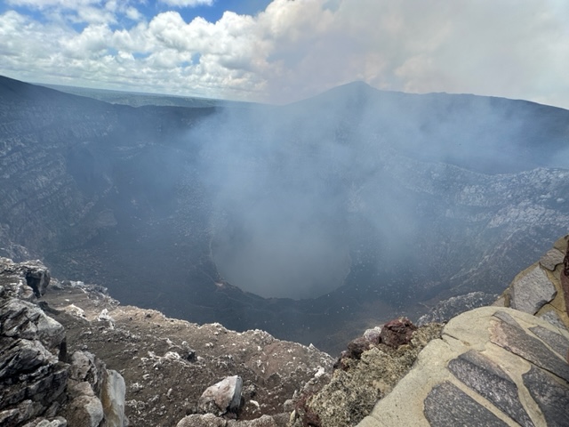Large crater with steam.