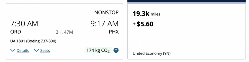 Screenshot United Airlines award flight