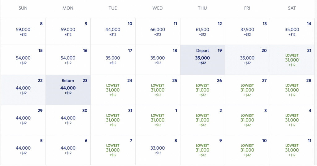 Screenshot Delta Award Calendar