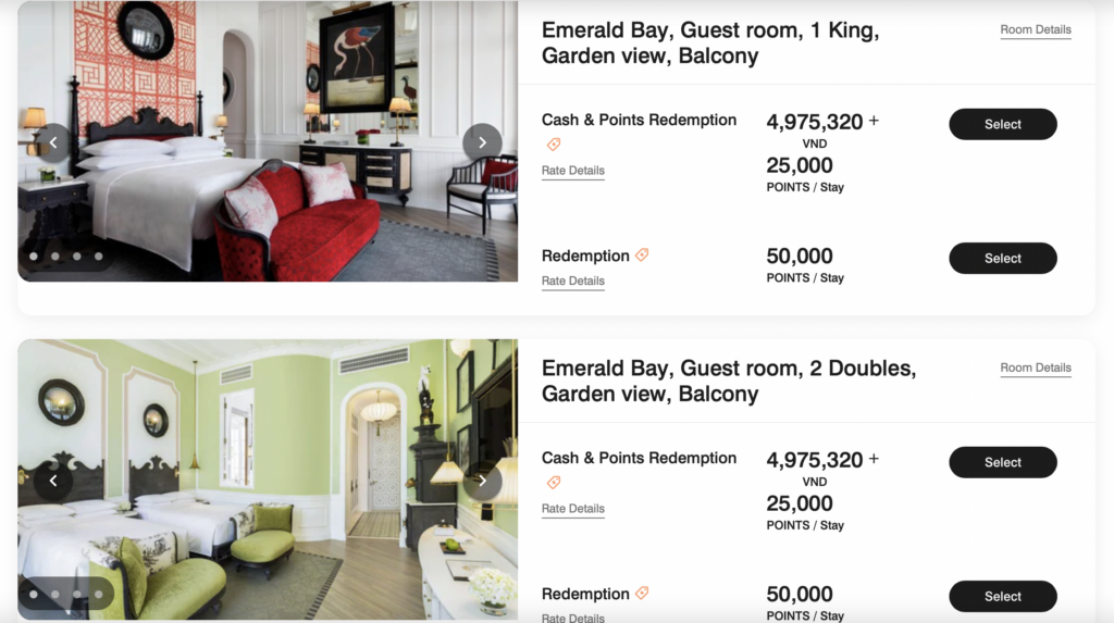 Screenshot of points cost at Marriott in Vietnam