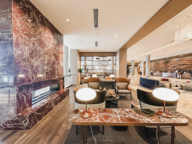 Hotel lobby in browns