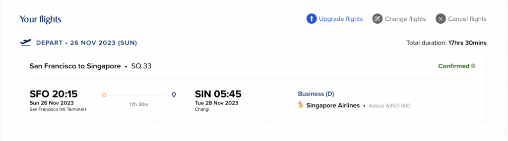 Screenshot of Singapore Airlines flight