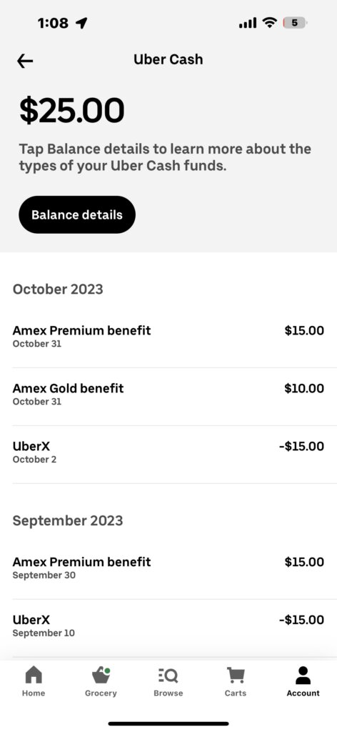 Screenshot Uber Eats Account