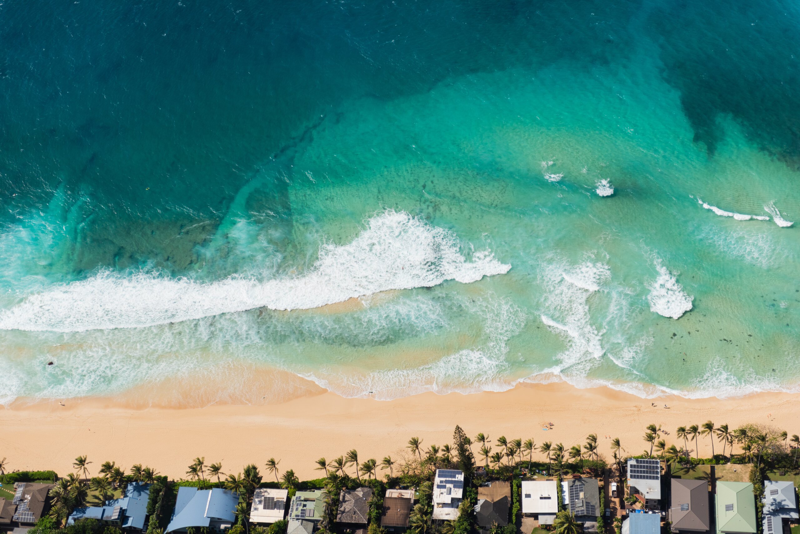 Aerial view of ocean and beach