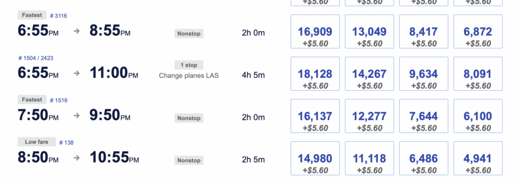 Screenshot Southwest flights