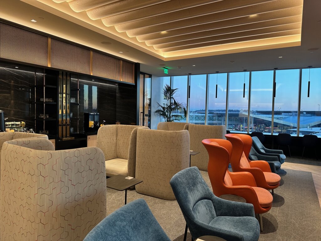 Seating area of airport lounge.