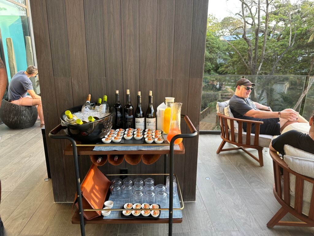 Cart with drinks and appetizers