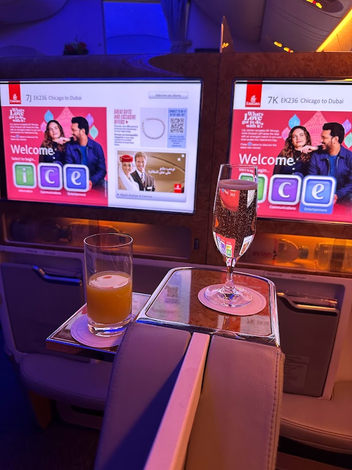 Airplane screen with drinks shown