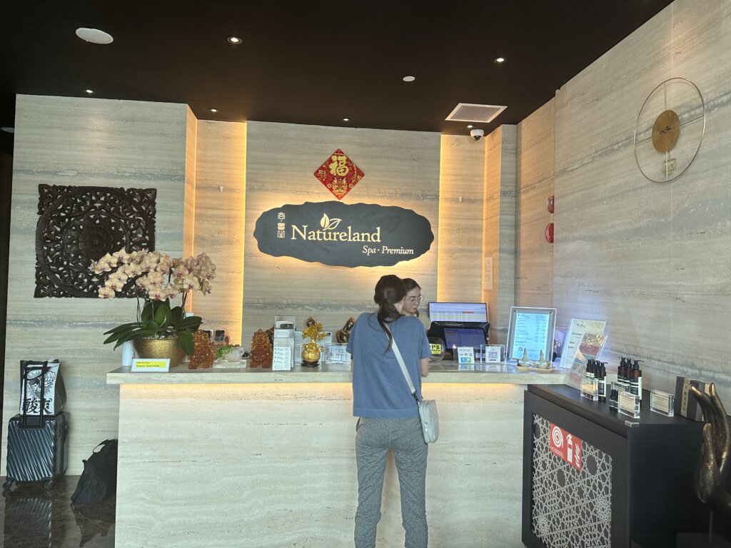 Girl checking into a spa