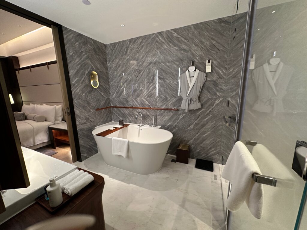 Hotel bathroom in grey colors
