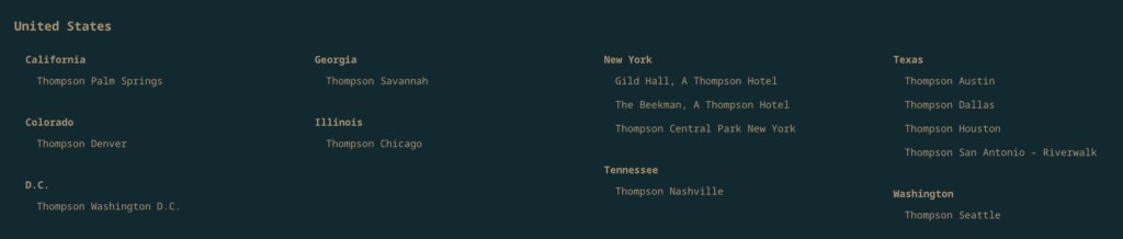 List of U.S. Thompson hotel locations.