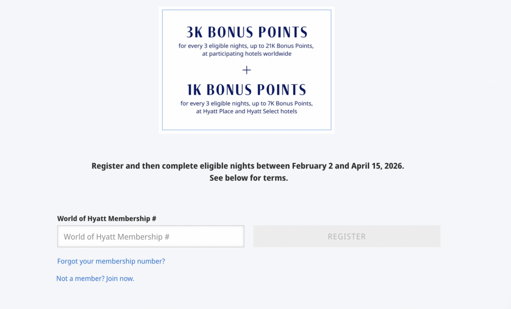 Registration page for World of Hyatt Journeys promotion 