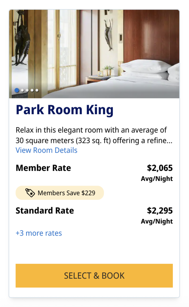 Booking page for Park King Room at Hyatt Vendome in Paris