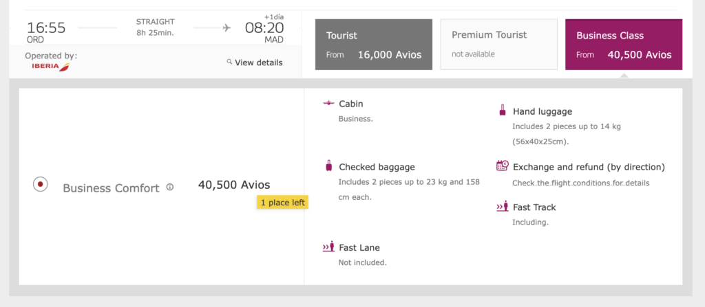 Iberia award flight results