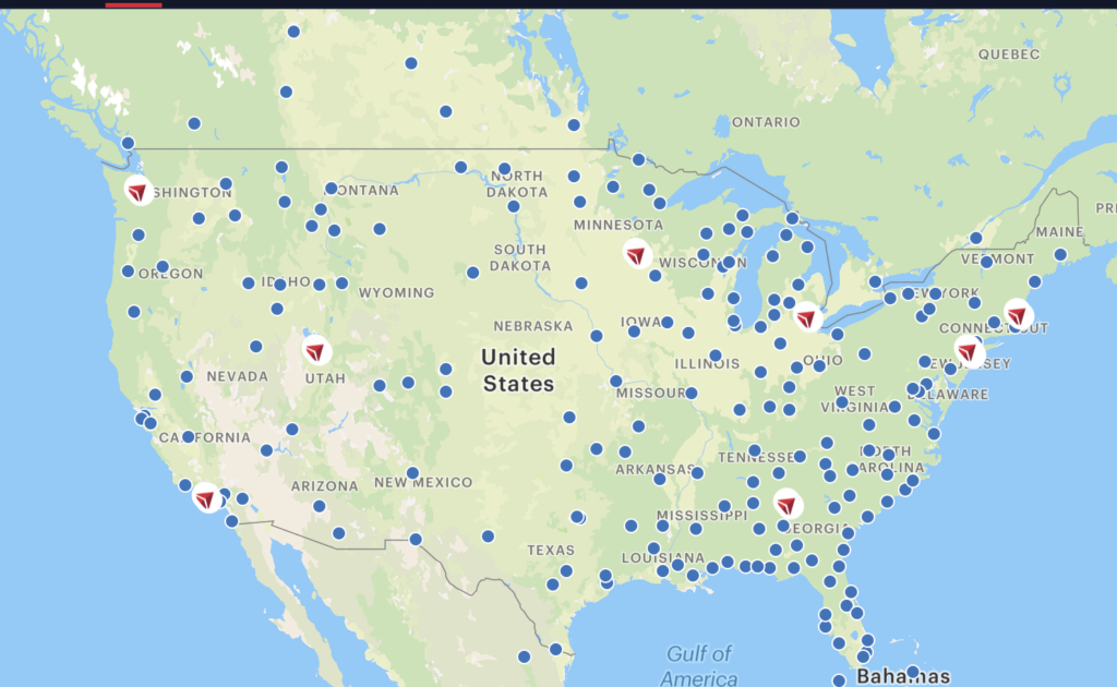 Delta's route map in the U.S.