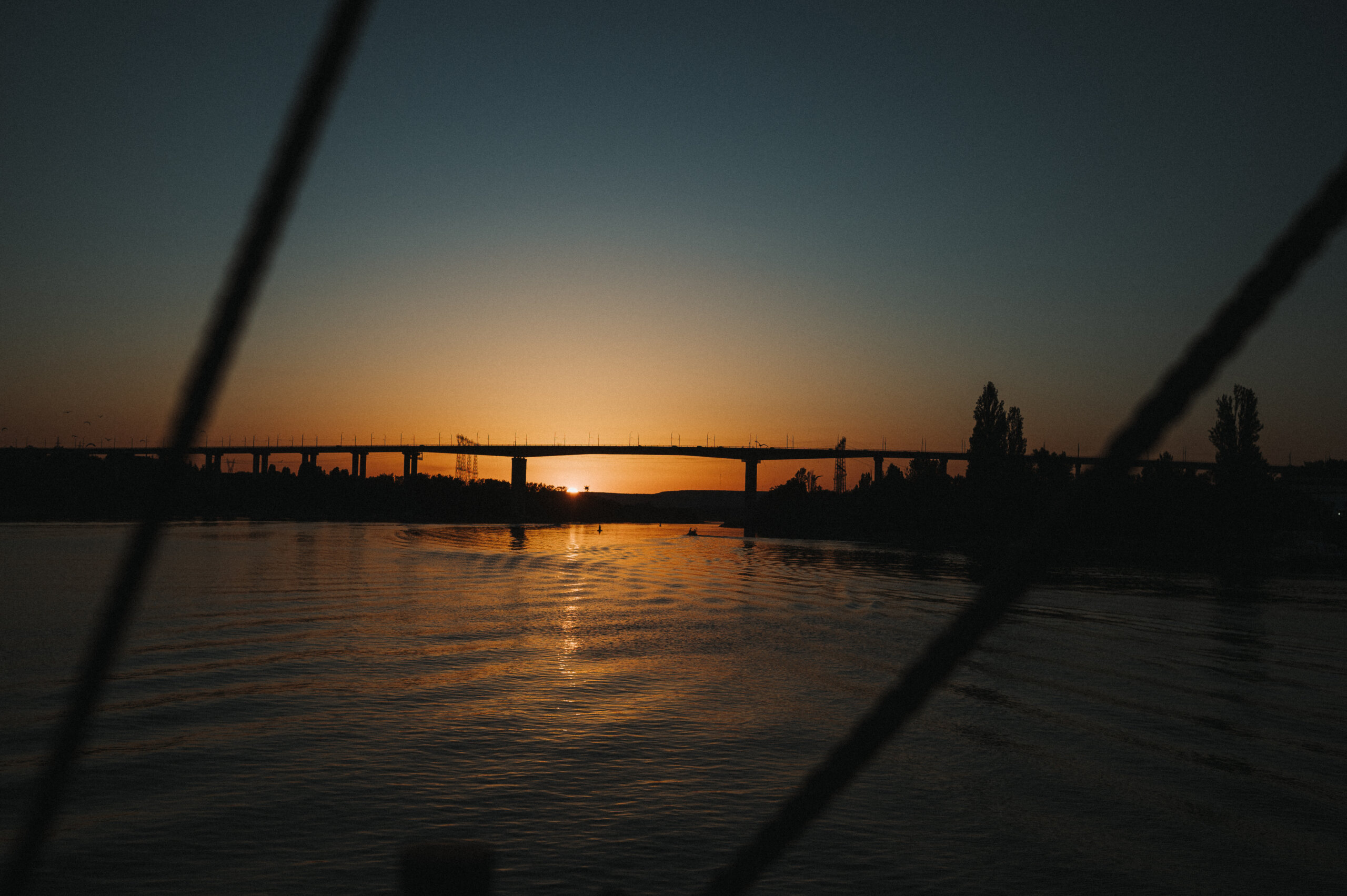 Sun setting over a harbor on the Black Sea