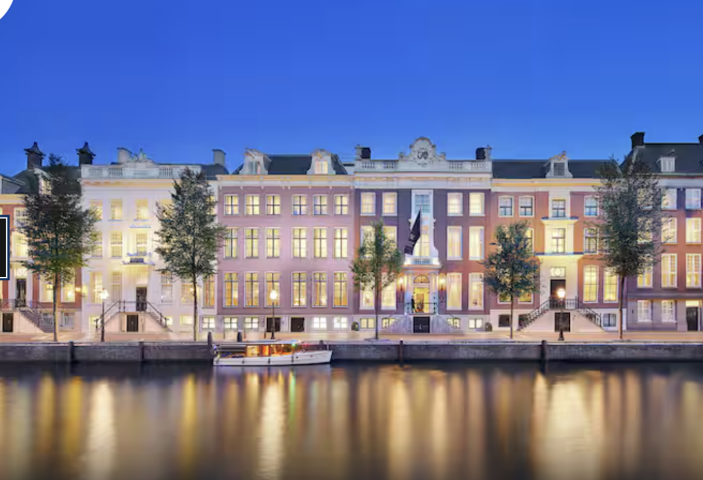 Exterior of Waldorf Astoria Amsterdam overlooking the canal