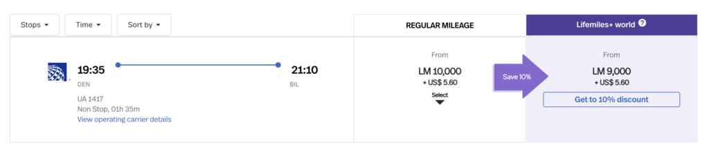 Award flight booking results with Avianca Lifemiles
