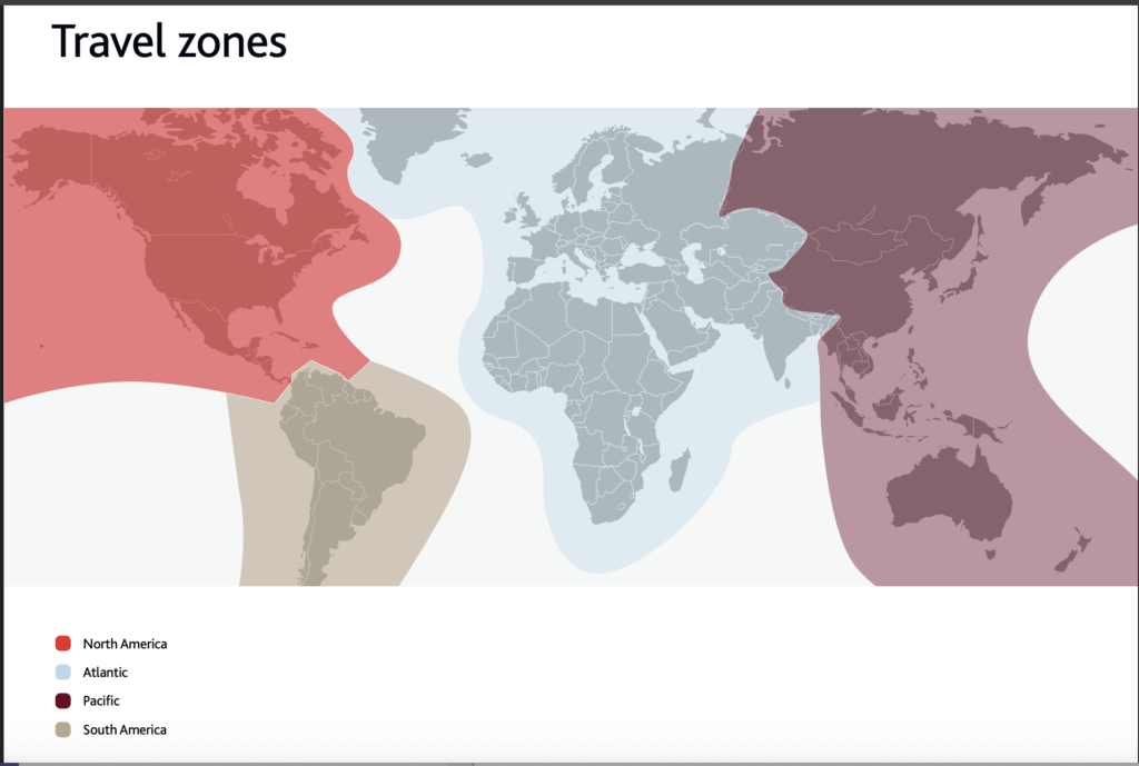 Aeroplan's travel zones