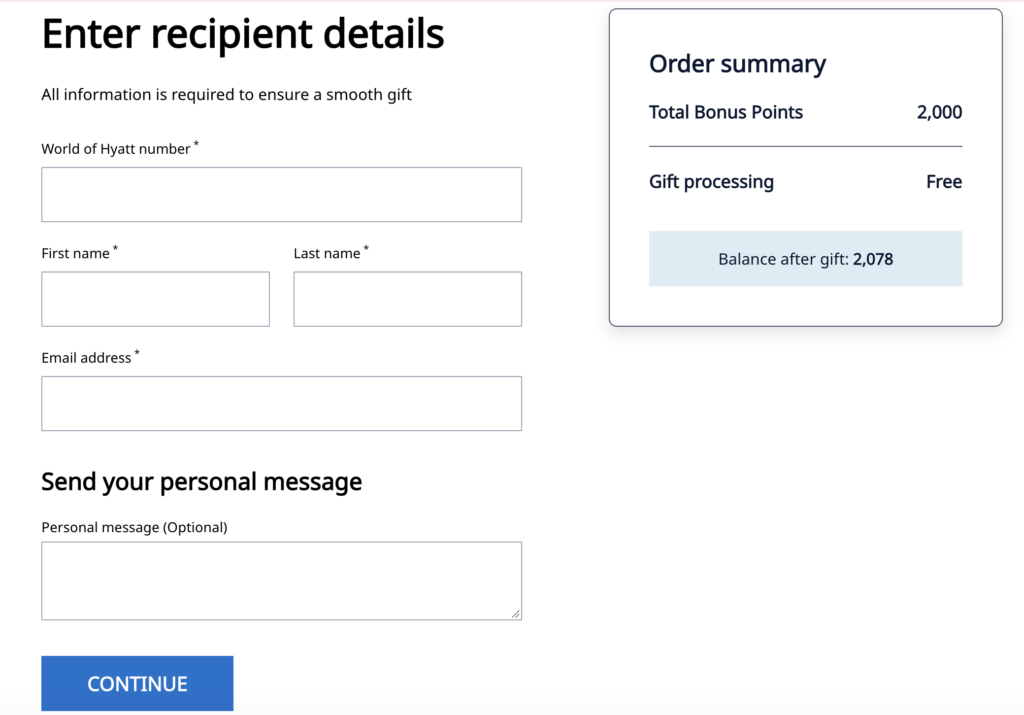Recipient details page asking for basic contact information